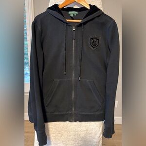 Ralph Lauren Lauren Jeans Company Black Zip Hoodie Crest Patch Y2K XL EUC